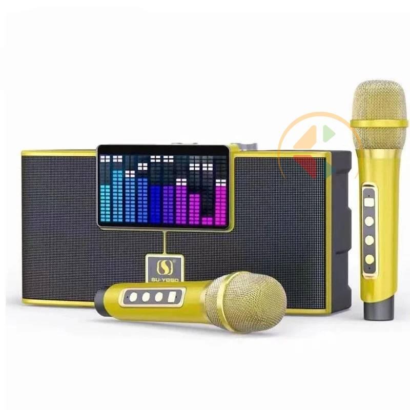 Loa karaoke mini  YS-208 kèm 2 micro không dây có đèn led 7 màu