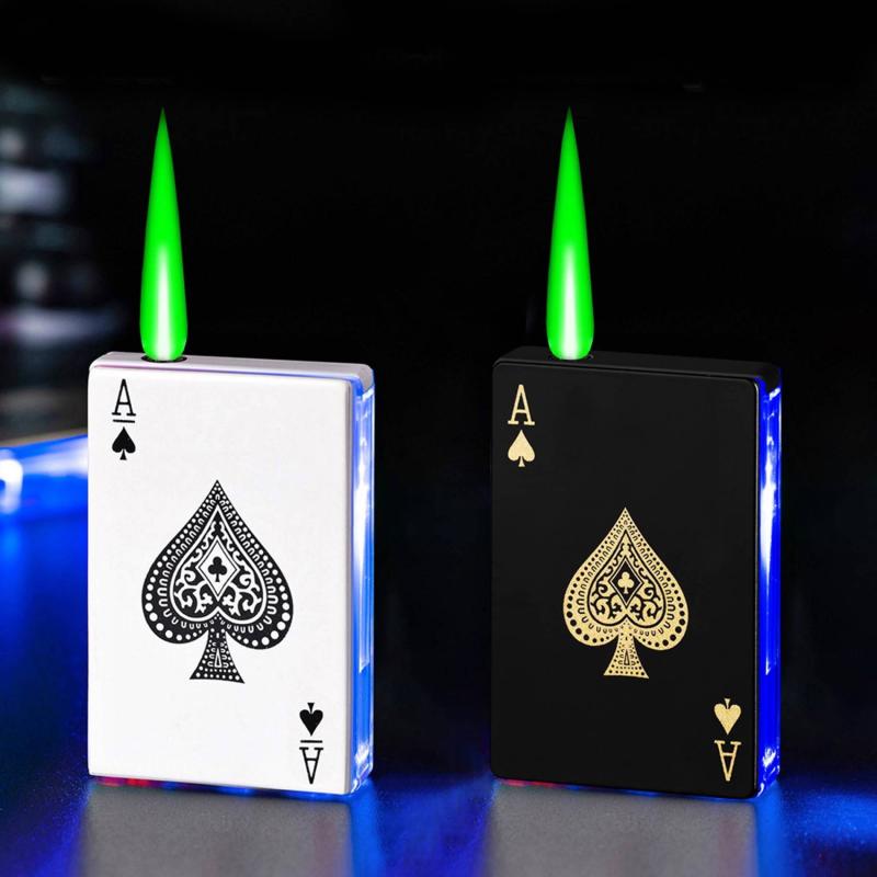 Bật lửa hình lá bài có gương soi đèn nhấp nháy xài gas