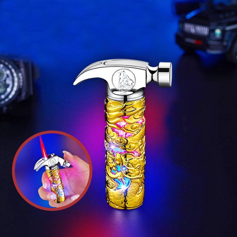 Bật lửa hình cây búa hoa văn rồng nổi có đèn nhấp nháy - xài gas