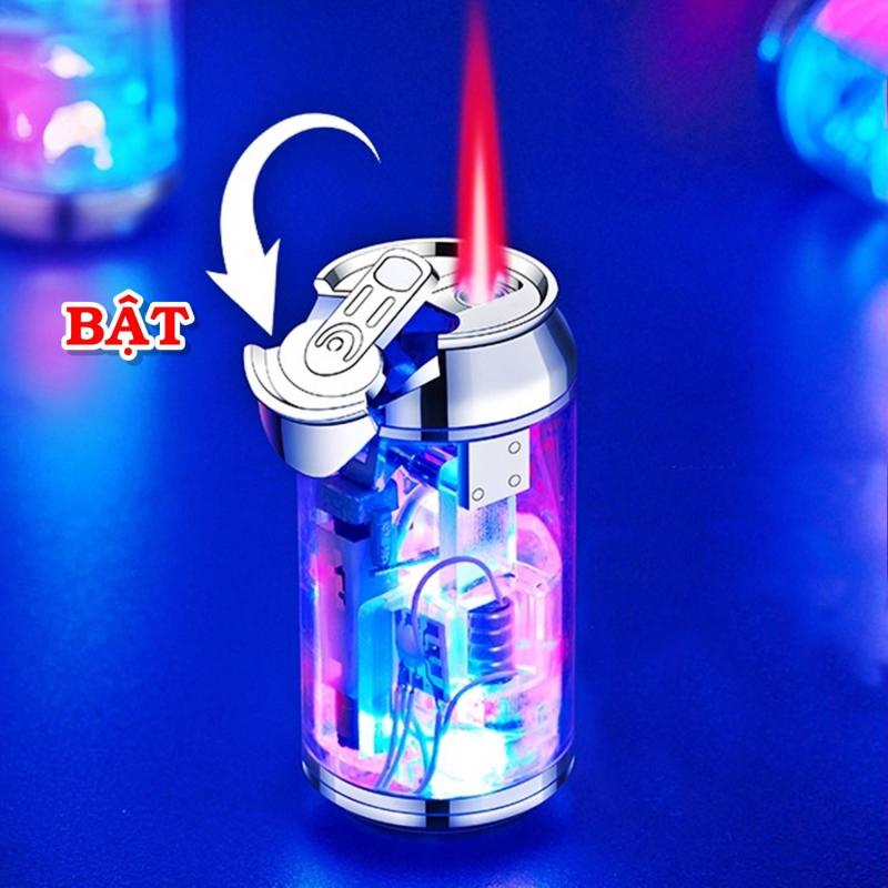 Bật lửa hình lon nước gas lộ thiên có đèn nhấp nháy fullbox - xài gas