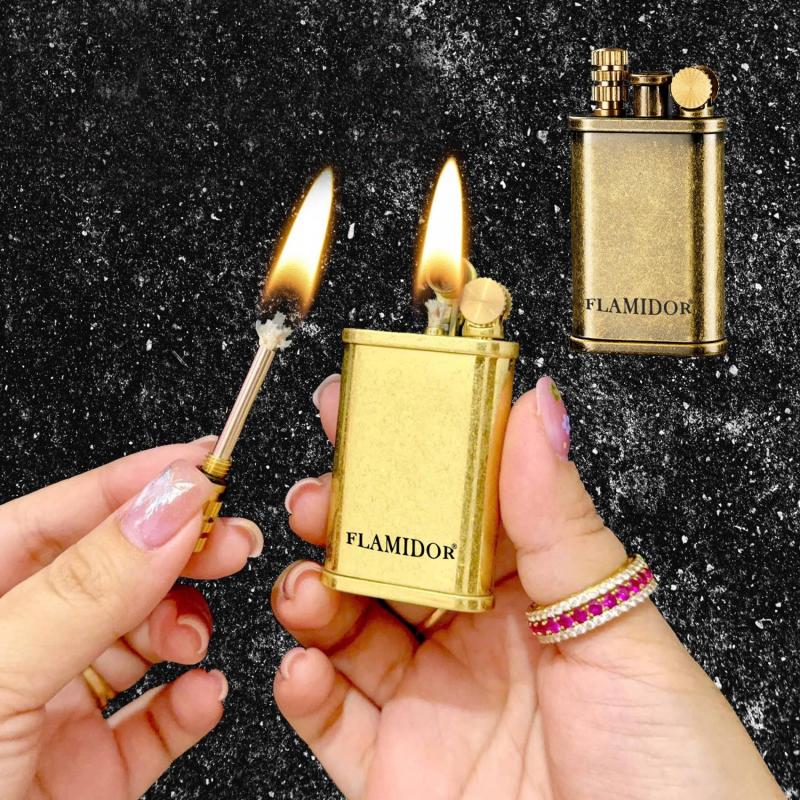 Bật lửa xăng đá flamidor 2 chế độ đánh lửa (kim loại nguyên khối) - (xài xăng)