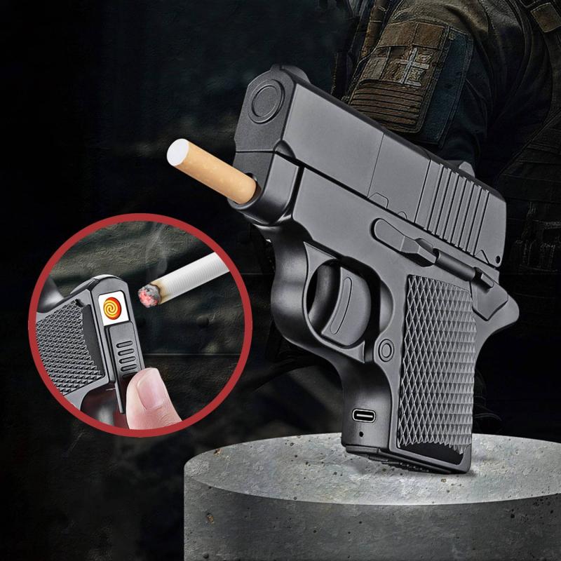 Bật lửa điện kiêm hộp thuốc hình súng để được 4 điếu thuốc