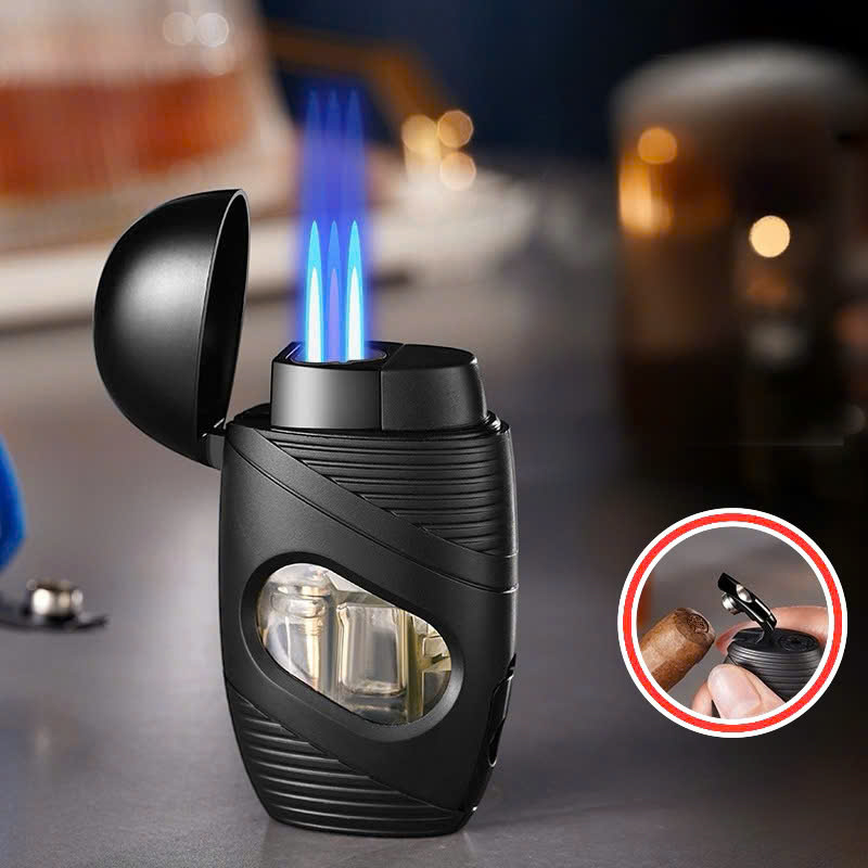 Bật lửa gas lộ thiên 3 tia hình bầu dục - xài ga - có hộp