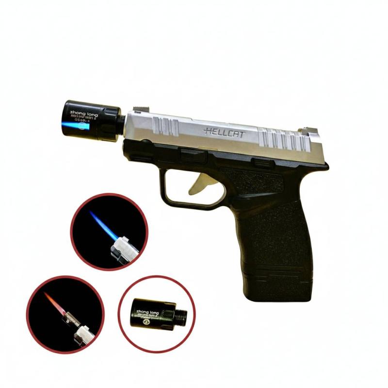 Bật lửa hình súng giảm thanh 2 chế độ lửa15cm màu bạc