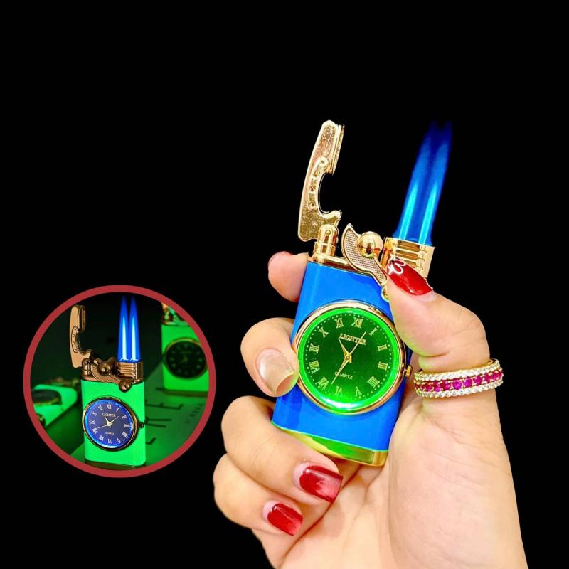 Bật lửa đồng hồ dạ quang DH-615 (2 tia lửa có đèn nhấp nháy xài gas)