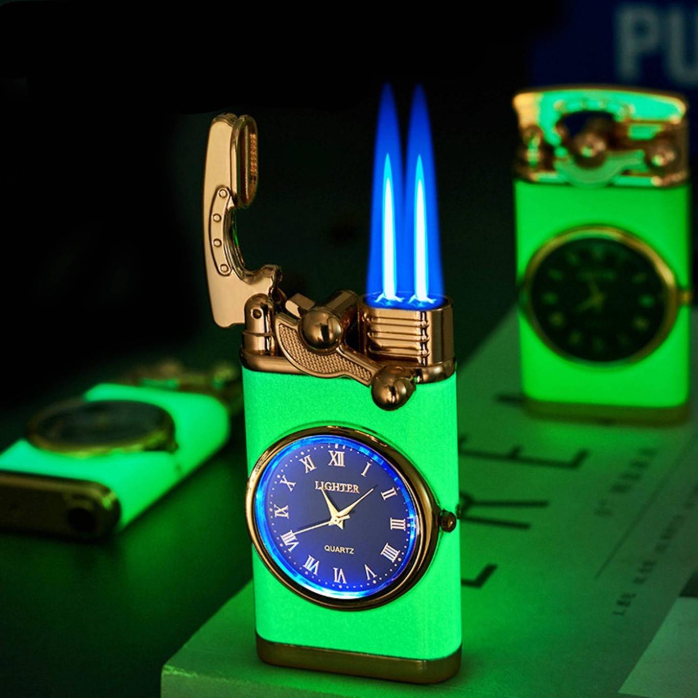 Bật lửa đồng hồ dạ quang DH-615 (2 tia lửa có đèn nhấp nháy xài gas)