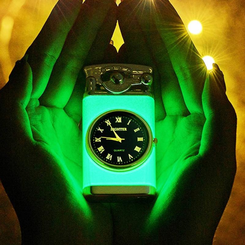 Bật lửa đồng hồ dạ quang DH-615 (2 tia lửa có đèn nhấp nháy xài gas)