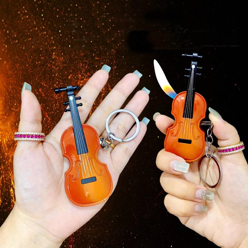 Bật lửa hình đàn violin bằng kim loại có móc khóa dùng gas