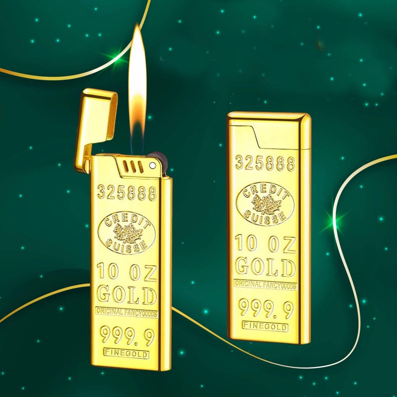 Bật lửa hình thỏi vàng 9999 dài siêu mỏng - xài gas đá