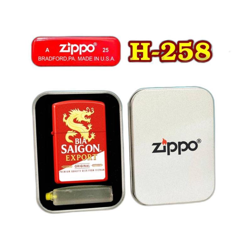 Bật lửa Zippo sơn tĩnh điện 2 mặt hình logo bia việt - hộp thiếc kèm xăng