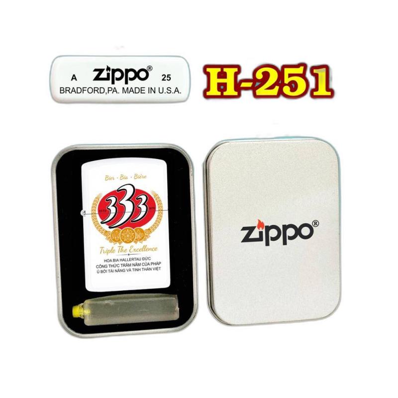 Bật lửa Zippo sơn tĩnh điện 2 mặt hình logo bia 333 - hộp thiếc kèm xăng