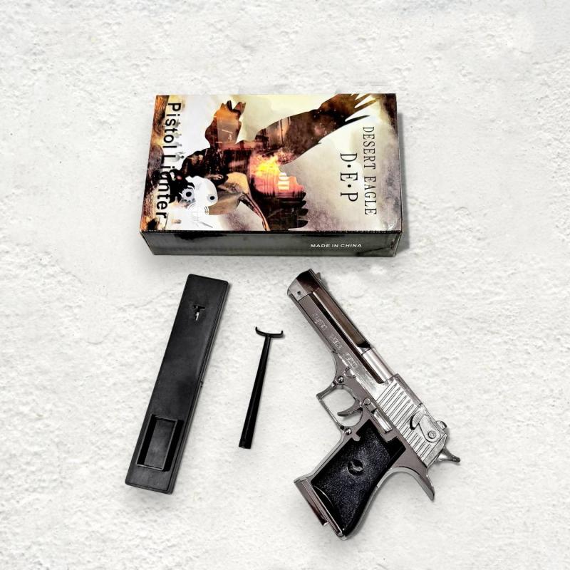 Bật lửa hình súng K54 kim loại có giá đỡ 22cm màu bạc