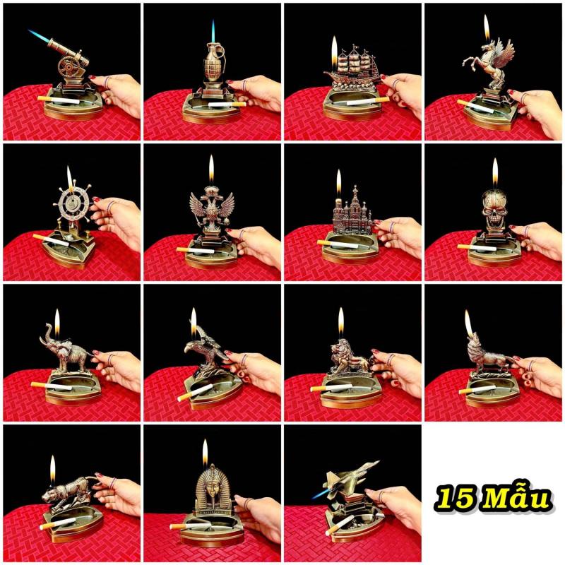 Bật lửa kiêm gạt tàn hình sư tử (bật lửa để bàn) xài gas