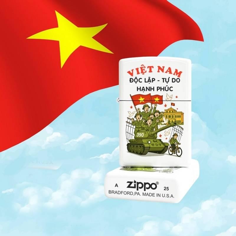Bật lửa Zippo sơn tĩnh điện Việt Nam độc lập tự do có mộc đáy