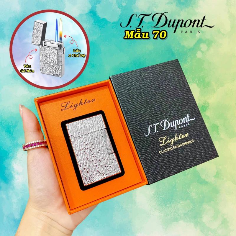 Bật lửa Dupont vân gõ búa M-70 fullbox xài gas màu bạc