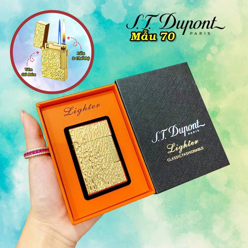 Bật lửa Dupont vân gõ búa M-70 fullbox xài gas màu vàng