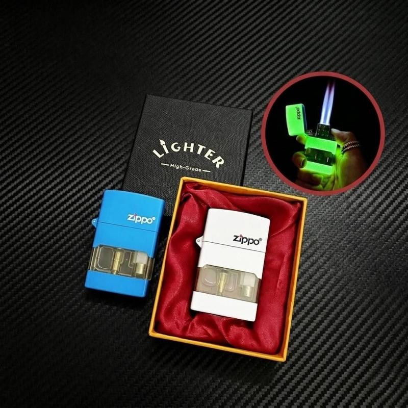 Bật lửa Zippo lửa khè 2 tia - gas lộ thiên - dạ quang (có hộp) - (xài gas)