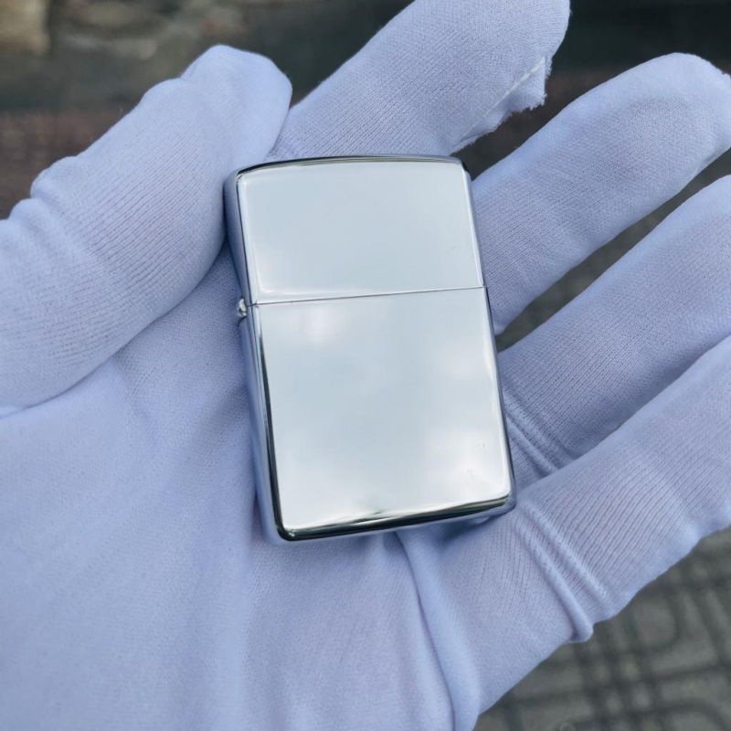 Hộp quẹt Zippo trơn bóng màu trắng bạc