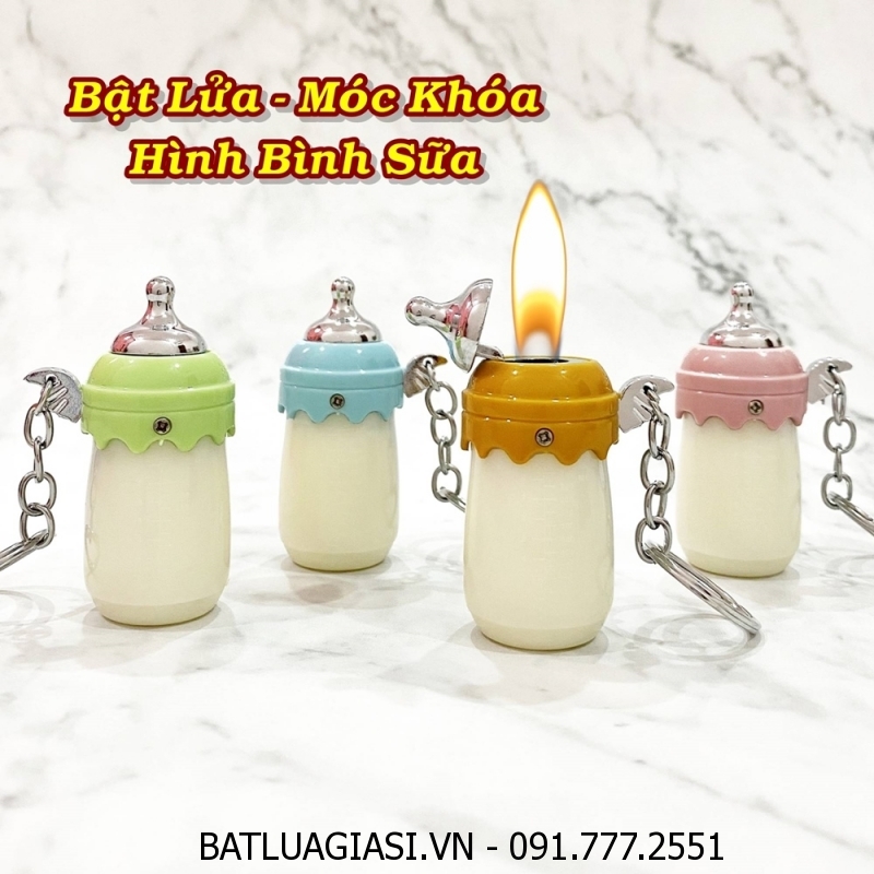 Bật lửa hình bình sữa xài gas có móc khóa