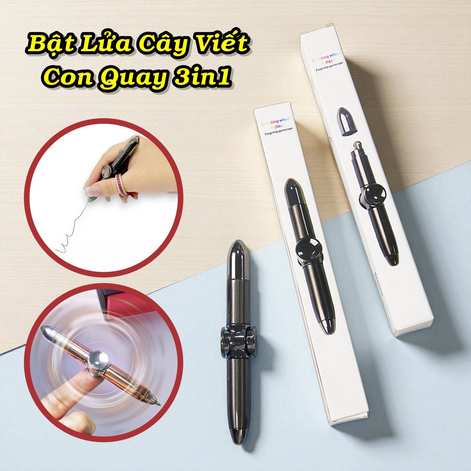 Bật lửa cây viết con quay kim loại viết được xài xăng