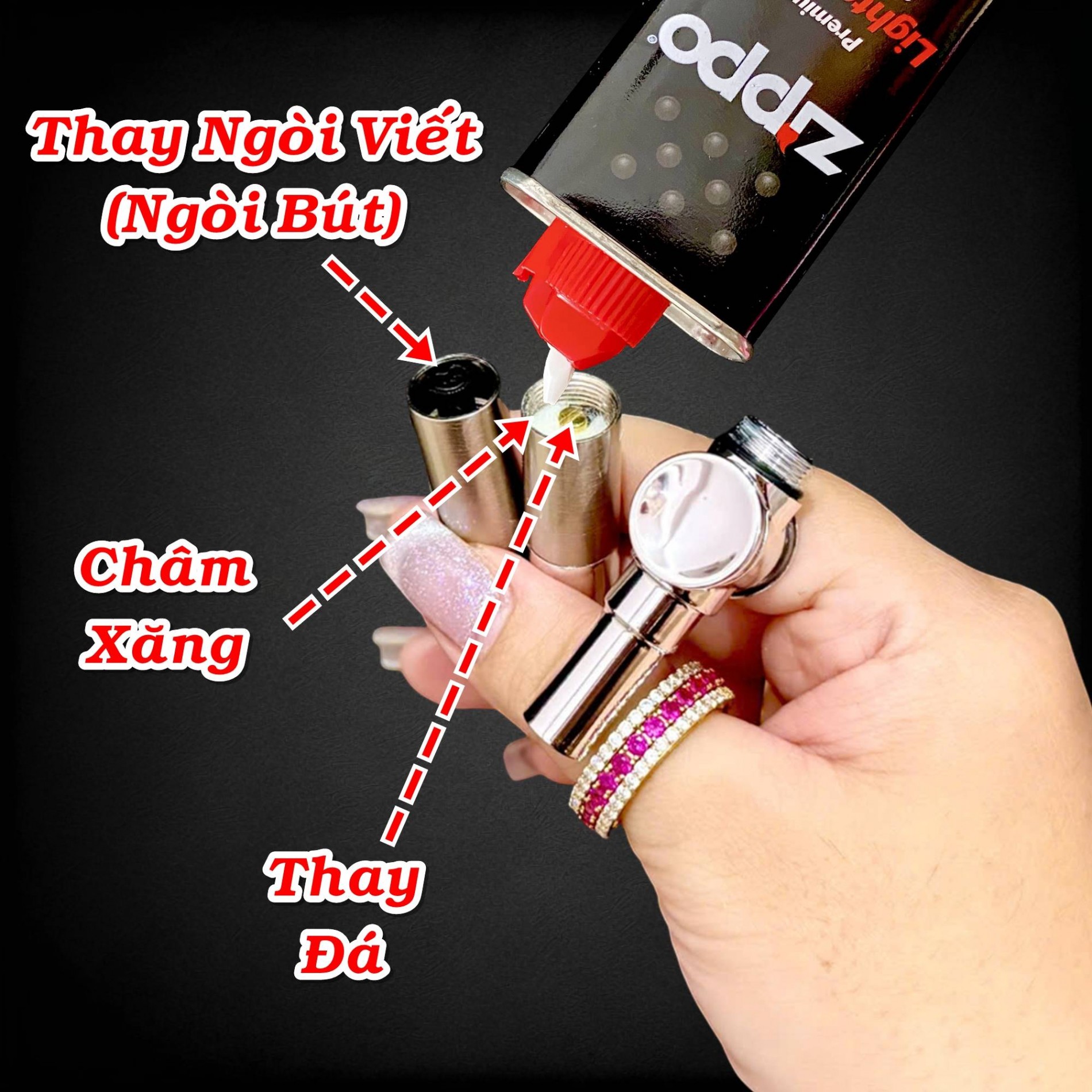 Bật lửa cây viết con quay kim loại viết được xài xăng