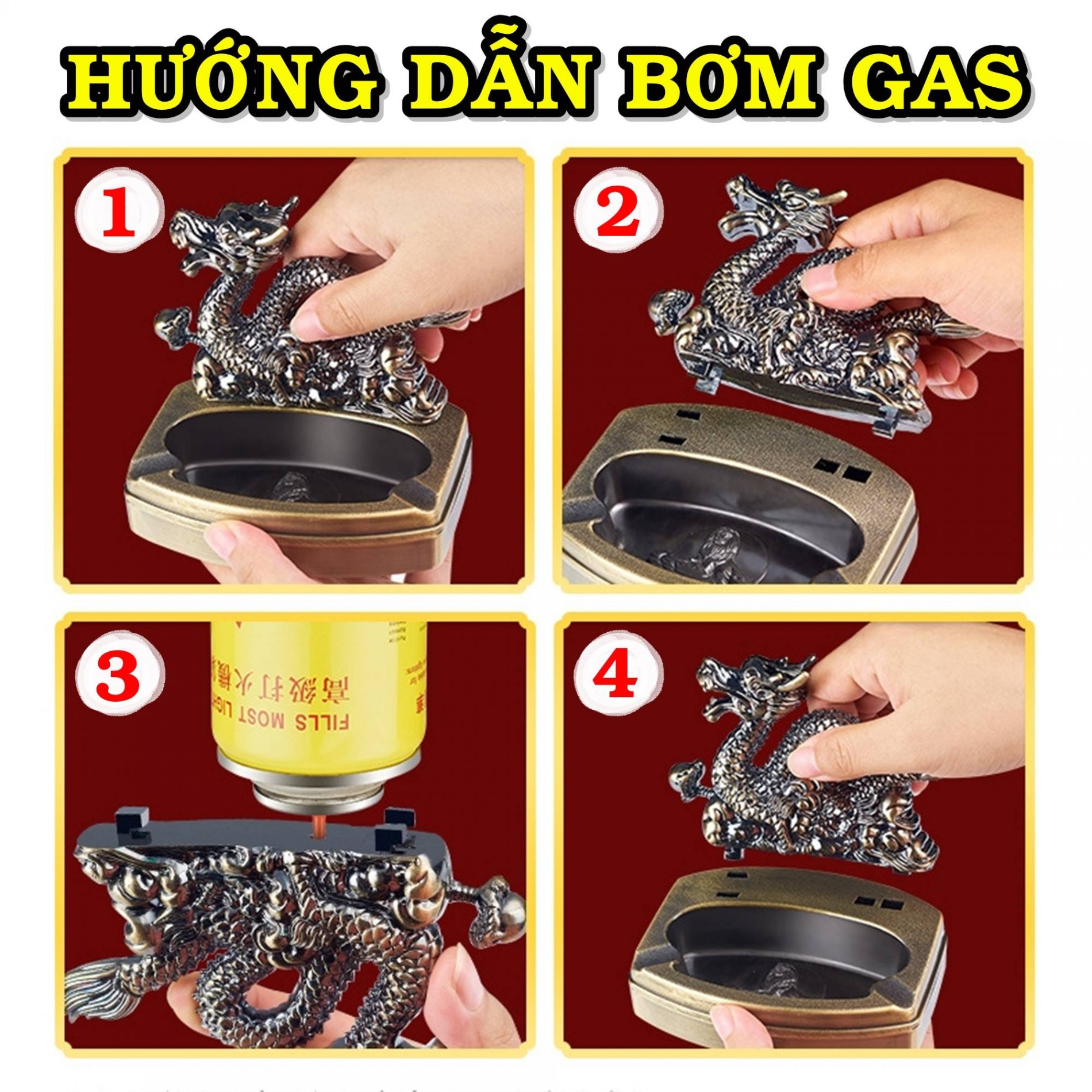 Bật lửa kiêm gạt tàn hình chó sói - bật lửa để bàn xài gas