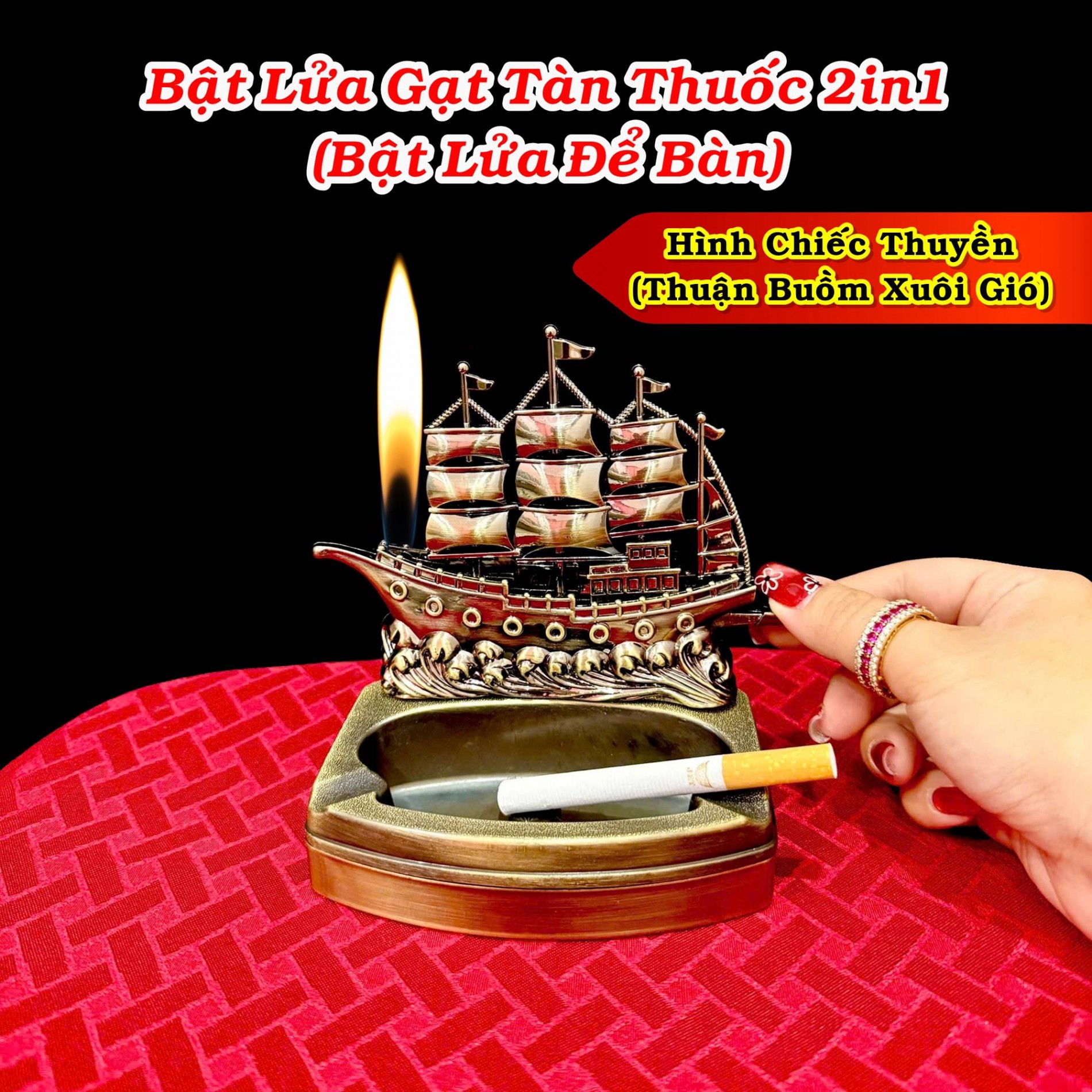 Bật lửa gạt tàn hình máy bay kiêm bật lửa để bàn xài gas