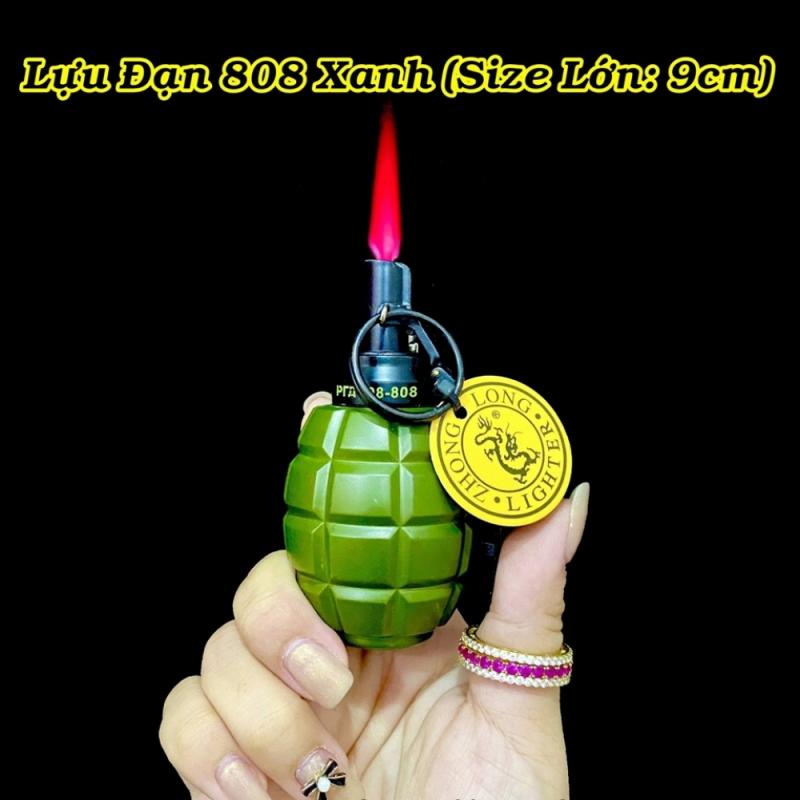 Bật lửa hình trái lựu đạn 808 xanh size lớn xài gas