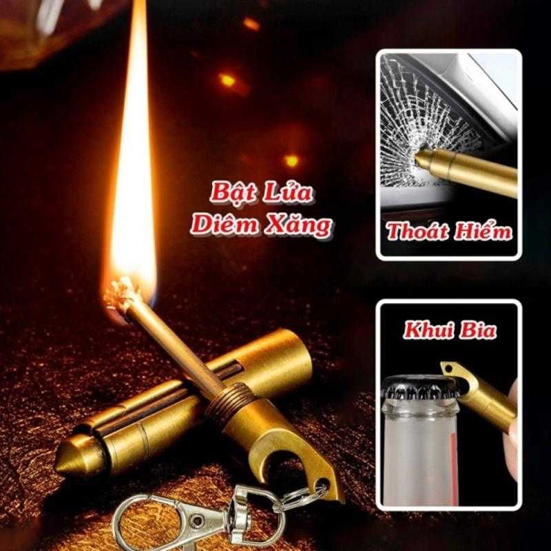 Bật lửa móc khóa diêm xăng Dolphin 4 in1 (bật lửa, móc khóa, thoát hiểm, khui bia)