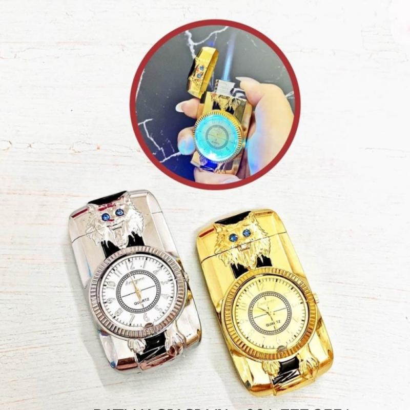 Đồng hồ kiêm bật lửa hình chó sói - có đèn led - xài gas