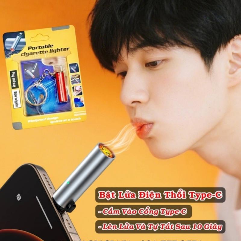 Bật lửa điện thổi có móc khoá (cắm trực tiếp vào cổng Type-C) kim loại