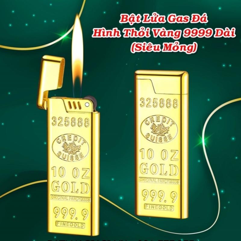 Bật lửa hình thỏi vàng 9999 dài siêu mỏng - xài gas đá