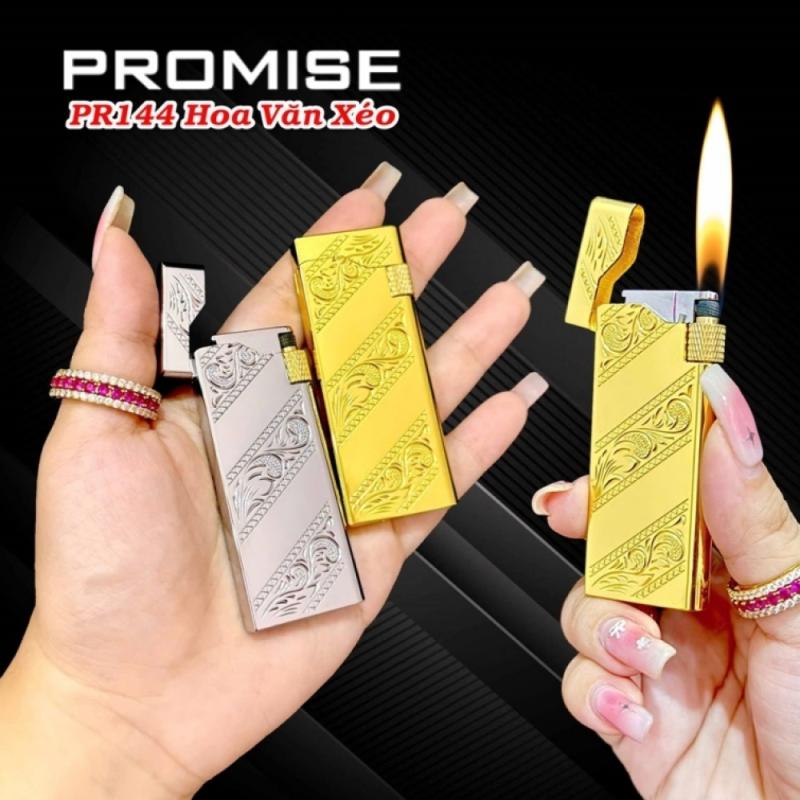 Bật lửa gas đá promise pr144 hình hoa văn xéo dập nổi - (xài gas)