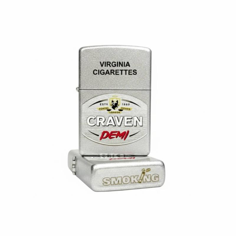 Bật lửa Zippo hình gói thuốc lá con mèo bạc craven demi xài xăng