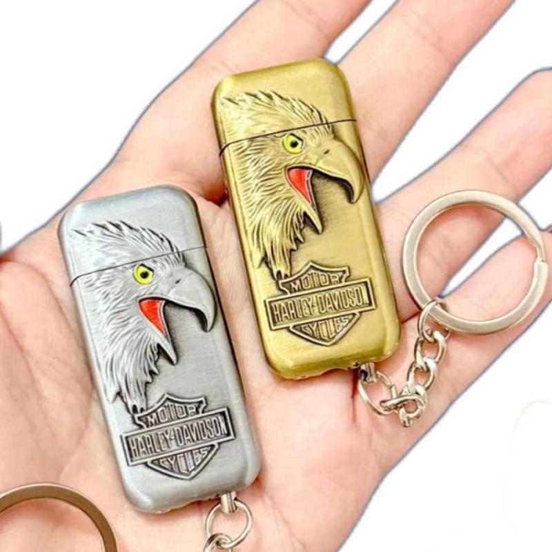 Bật lửa móc khóa mini hình đại bàng harley - davidson dập nổi gas đá