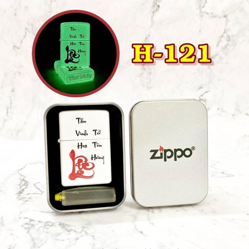 Zippo dạ quang chữ thư pháp Lộc hợp thiếc