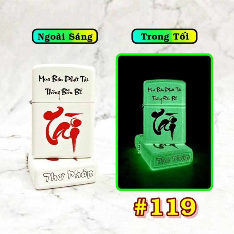 Zippo dạ quang chữ thư pháp - Tài