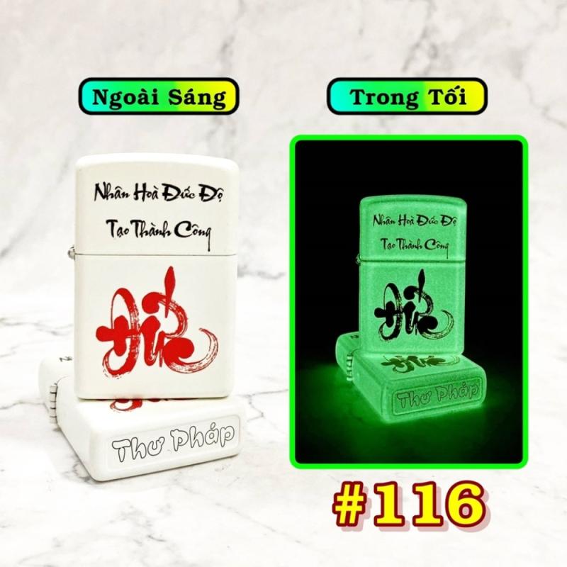 Bật lửa zippo dạ quang chữ đức thư pháp - Nhân Hòa Đức Độ