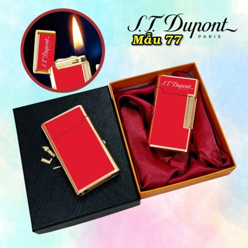 Bật lửa dupont vàng đỏ m-77 có hộp xài xăng