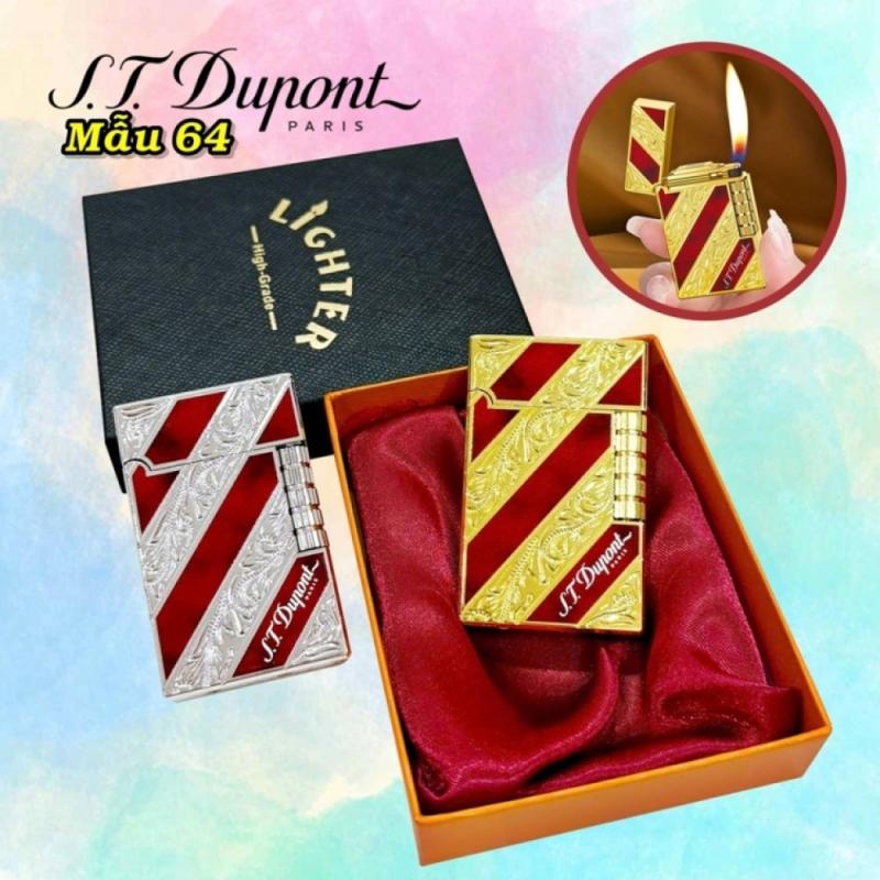Bật lửa dupont hoa văn xéo 2 mặt màu đỏ có hộp xài gas