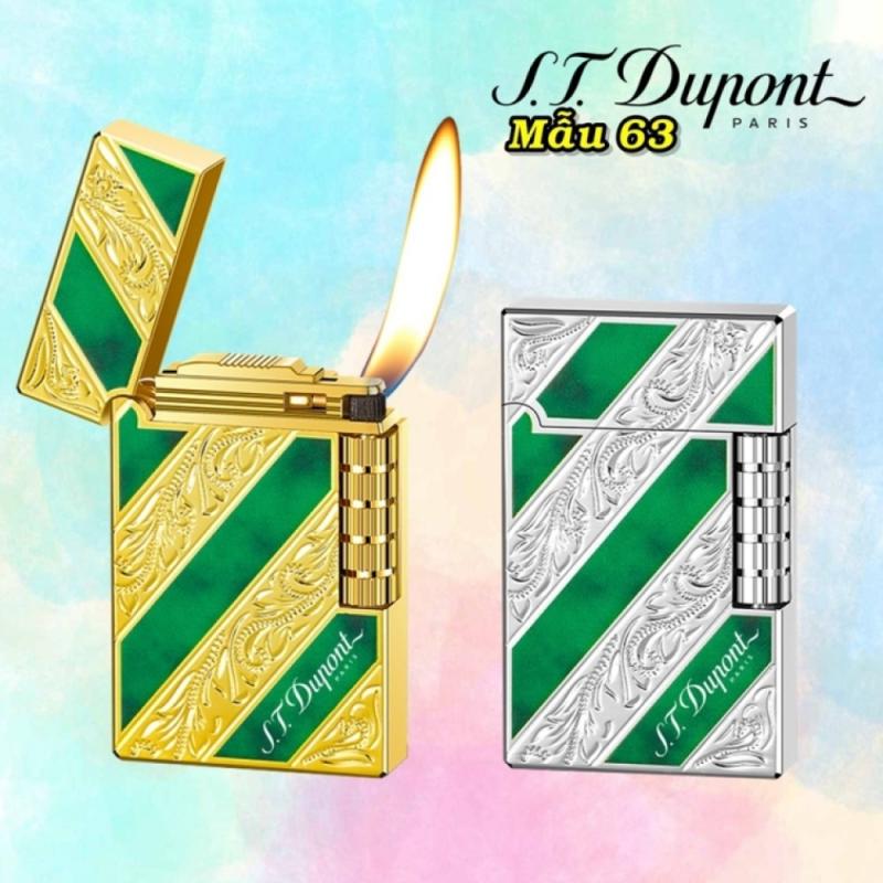 Bật lửa dupont hoa văn xéo 2 mặt màu xanh lá xài gas