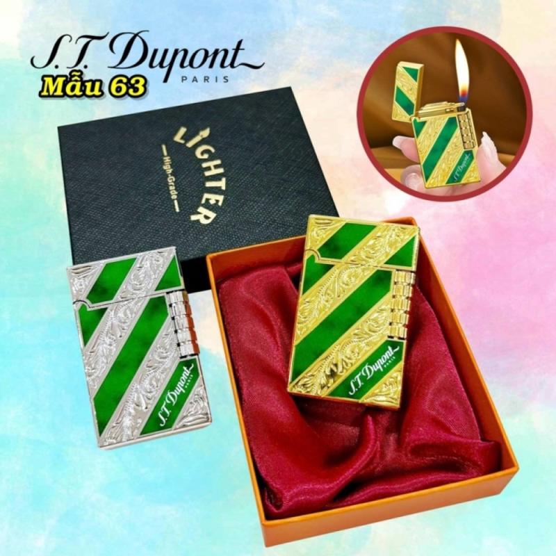 Bật lửa dupont phủ bóng hoa văn xéo màu xanh lá có hộp xài gas