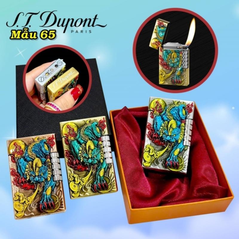 Bật lửa dupont sơn mài hình tỳ hưu giữ tiền dập nổi có hộp xài gas