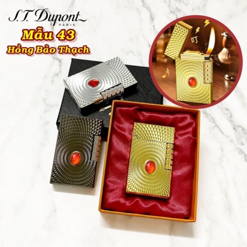 Bật lửa dupont lốc xoáy cẩn ngọc hồng bảo thạch m-43 có hộp