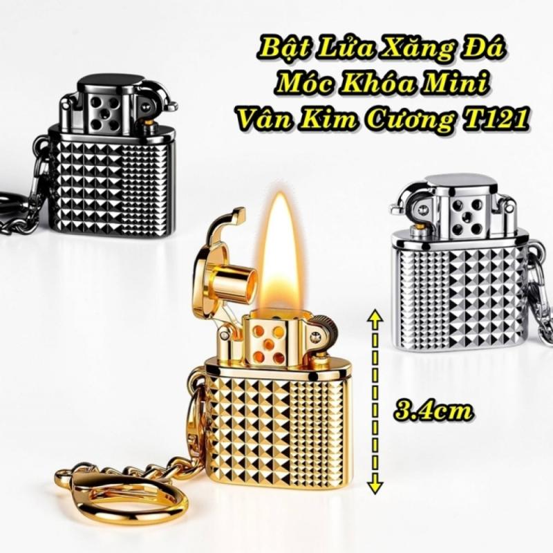 Bật lửa xăng đá móc khoá mini vân kim cương T121