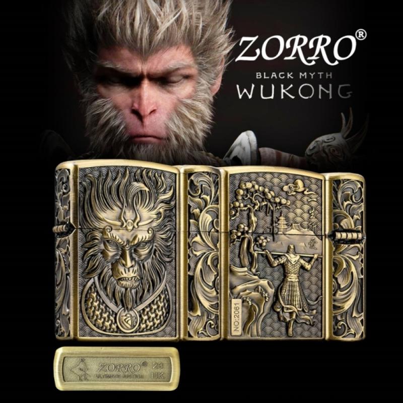 Bật lửa hình wukong dập nổi 6 mặt (fullbox) - (xài xăng) vàng