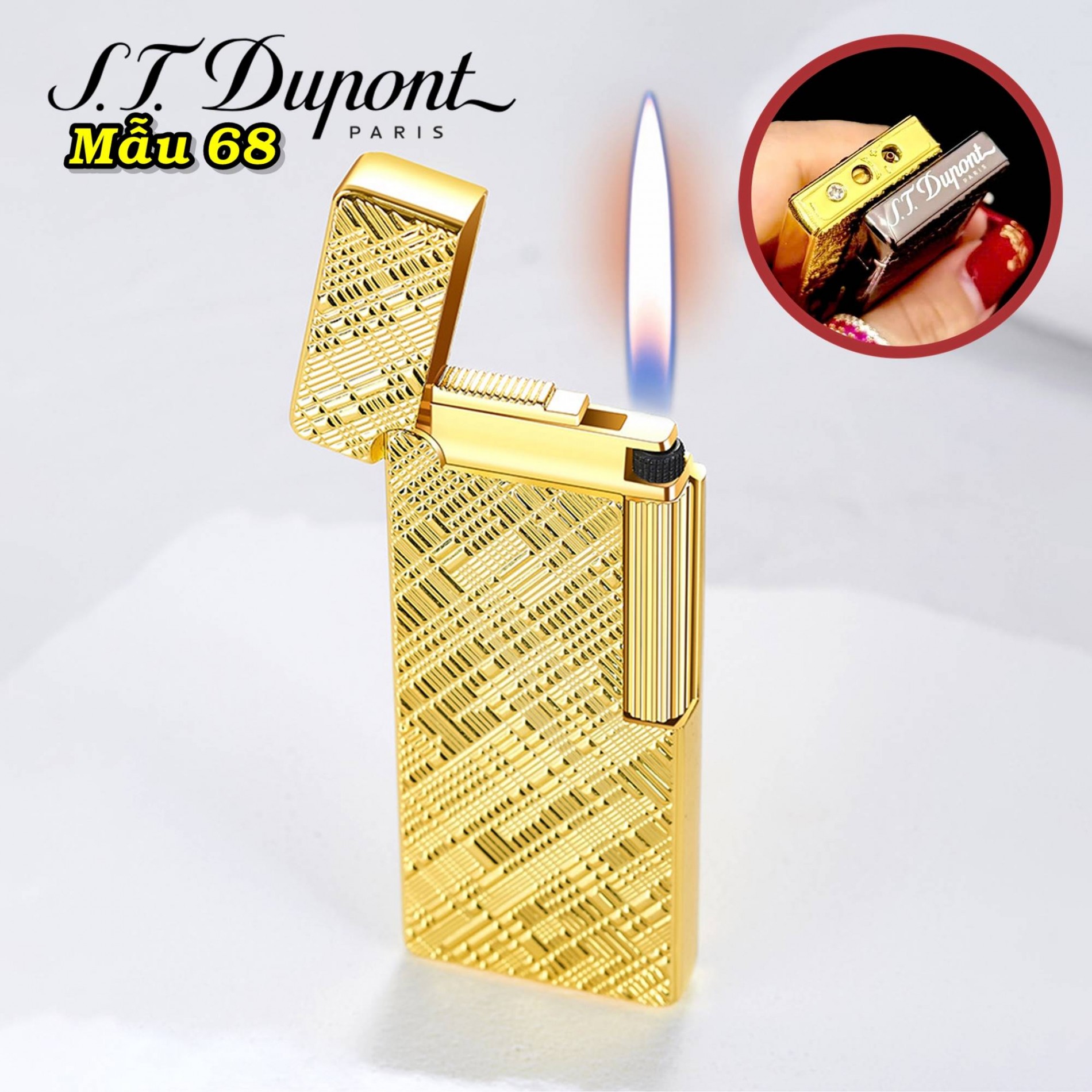 Bật lửa Dupont dài vân kim cương chéo M-68 có hộp xài gas