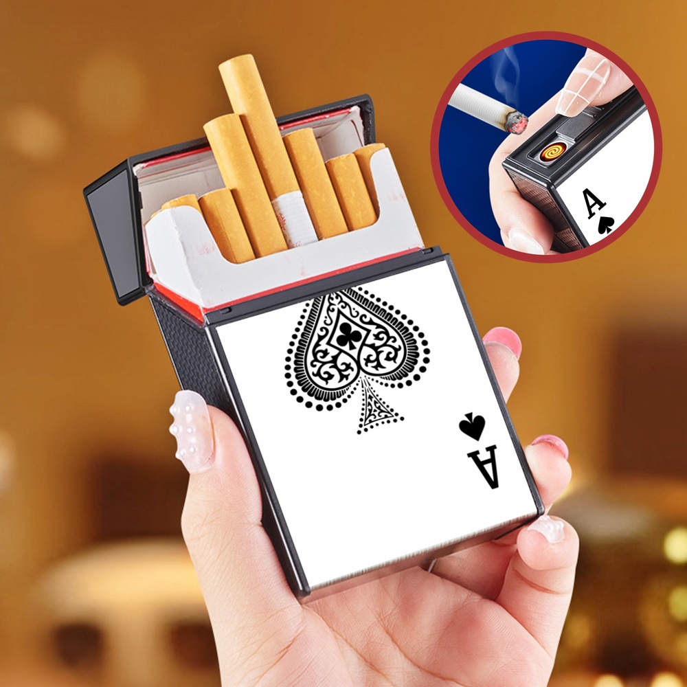 Bật lửa  kiêm hộp thuốc hình lá bài trắng sạc điện