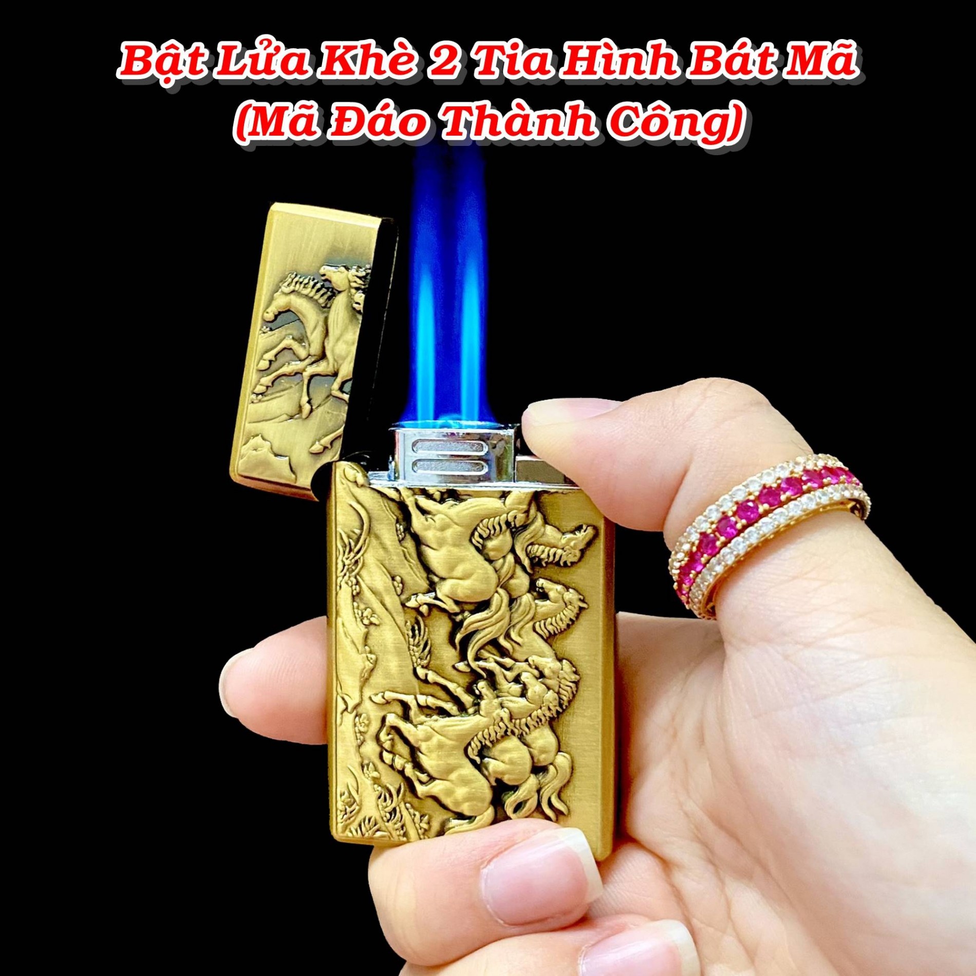 Bật lửa khè 2 tia hình bát mã (mã đáo thành công) - (xài gas)
