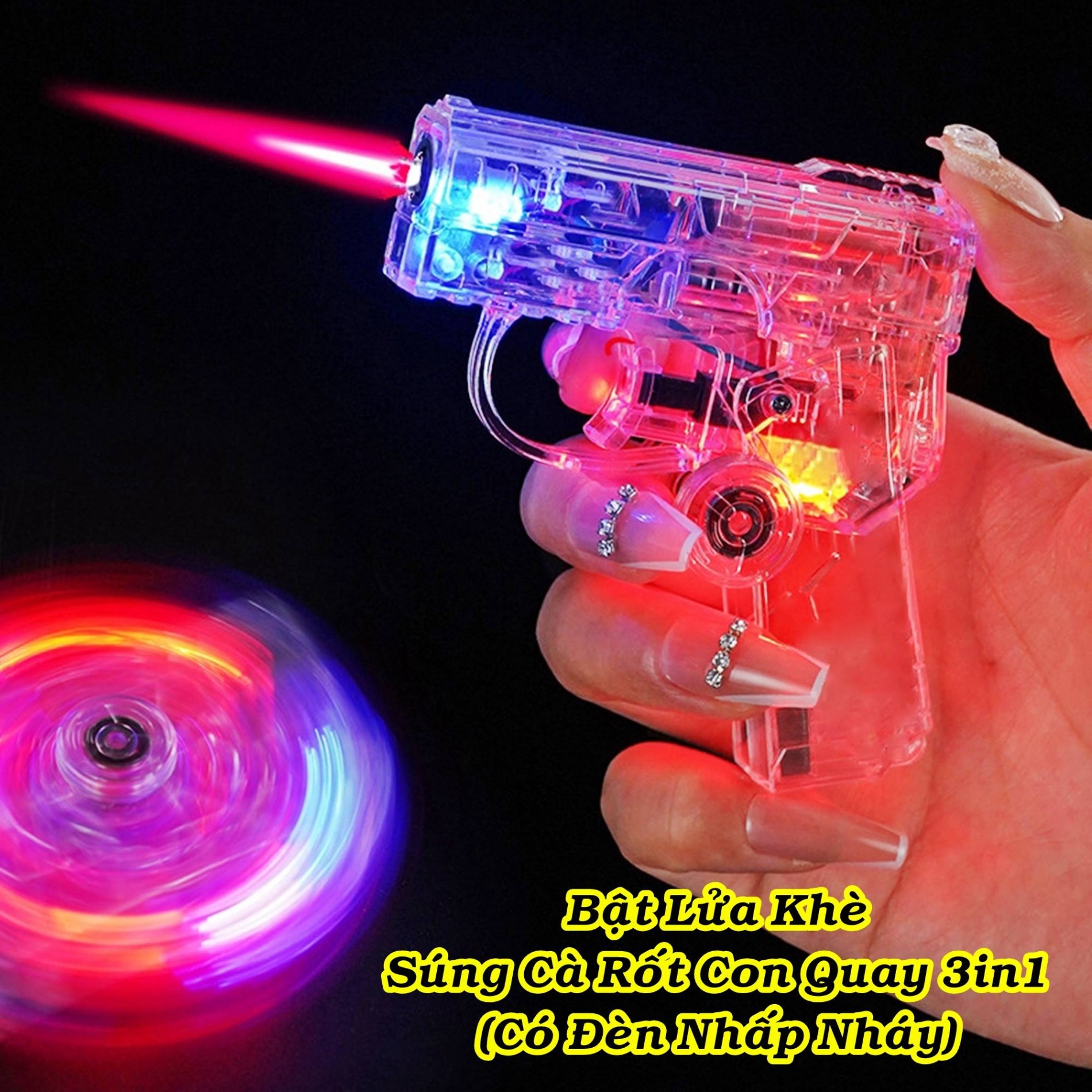 Bật lửa khò hình súng con quay trong suốt 3 IN 1